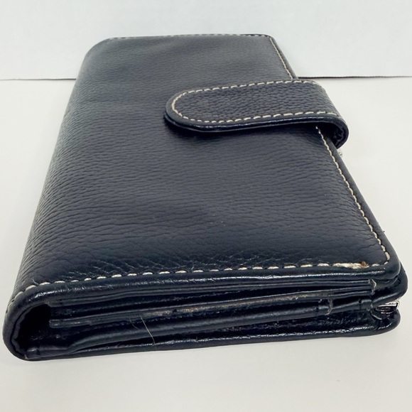 Elegant Black Pebbled Genuine Leather Clutch w/Metal Clasp, Leather Snap Strap - Picture 4 of 15